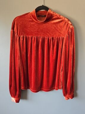 VERO MODA Velvet High-Neck Blouse - Bright Orange